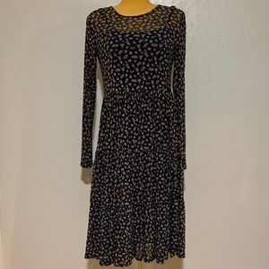 Ransom Dark Navy Mesh Floral Long Sleeve Midi Dress Tiered Y2K Goth